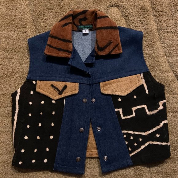 NWOT - Imani Pamoja Denim And Mudcloth Unisex Vest - Picture 1 of 4